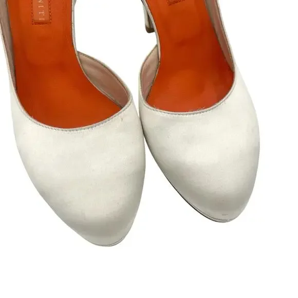 D. Lacquaniti white Satin d'Orsay Mary Jane heels Sz 37 Bridal Luxury Designer - Picture 9 of 11